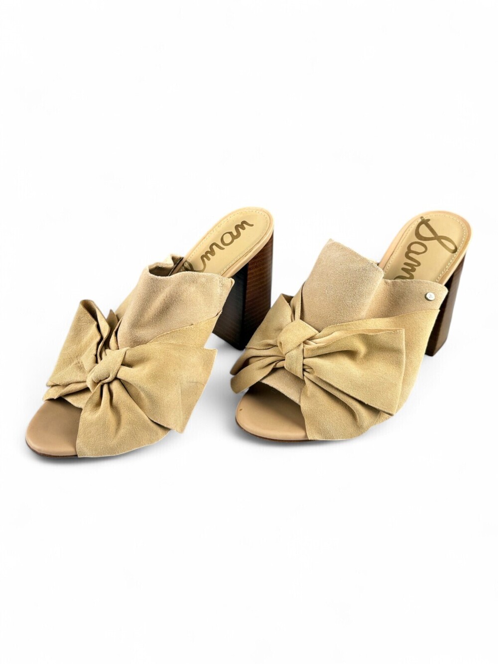 Sam Edelman Knot Bow Block Heel Mules Leather Upper Size 9